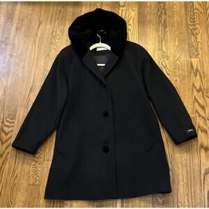 New Vintage Forecaster Of Boston Long Swing Coat Black Wool With Velvet Hood 8 P